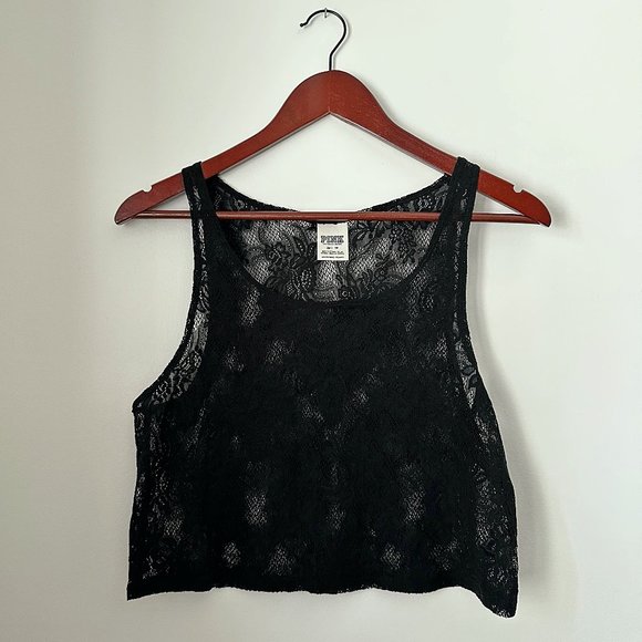 4/$20 PINK | Black Lace Sleeveless Crop Top - Picture 1 of 4